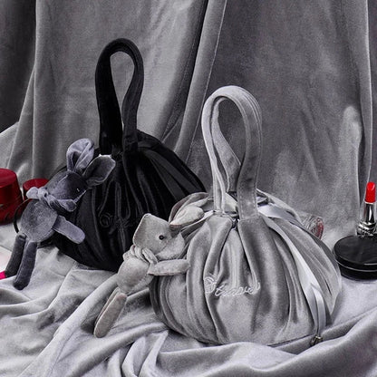 Cartoon Rabbit Ears Velvet Cosmetic Bag with self-adhesive closure in various colours