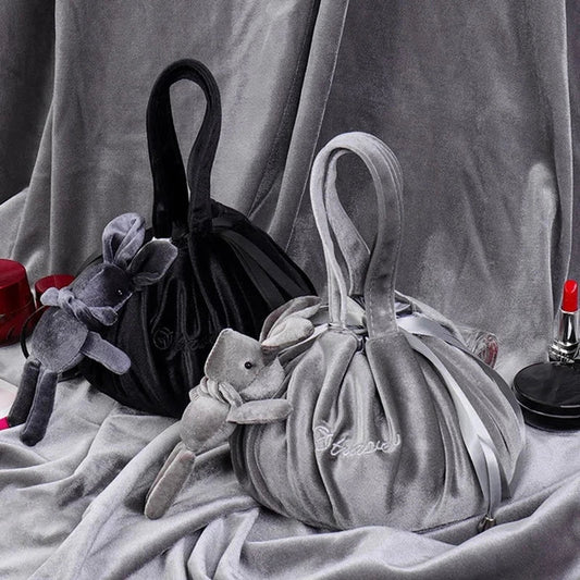 Cartoon Rabbit Ears Velvet Cosmetic Bag with self-adhesive closure in various colours