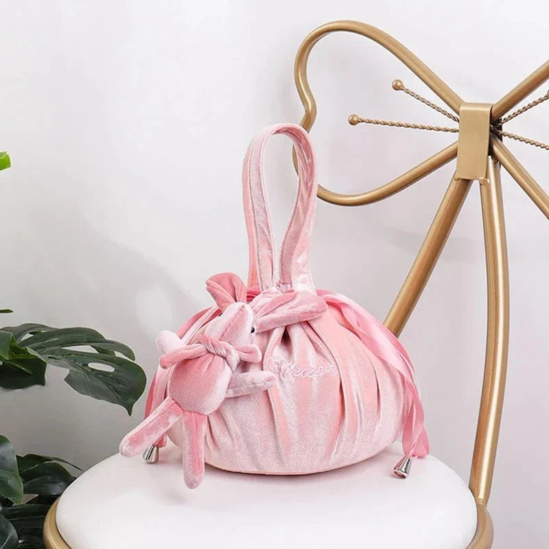 Cartoon Rabbit Ears Velvet Cosmetic Bag with self-adhesive closure in various colours