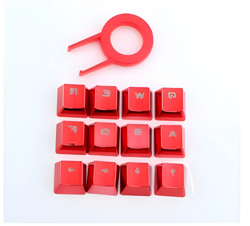 Redragon metallic red PBT keycaps set with translucent legends for mechanical keyboards