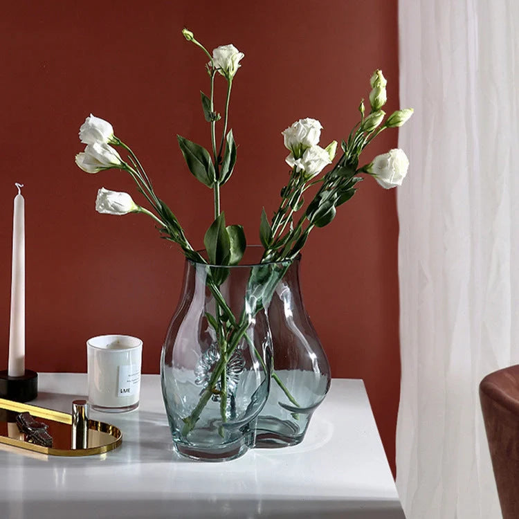 European style glass floral vase for single stem flowers on table