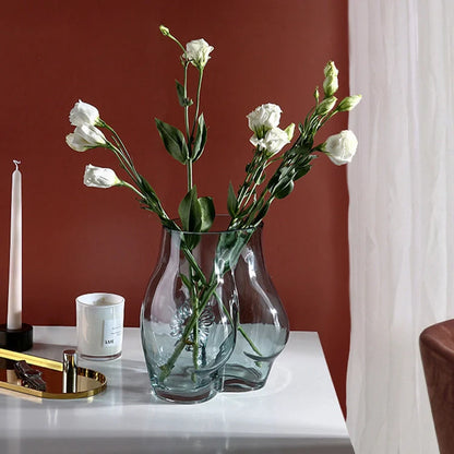 European style glass floral vase for single stem flowers on table