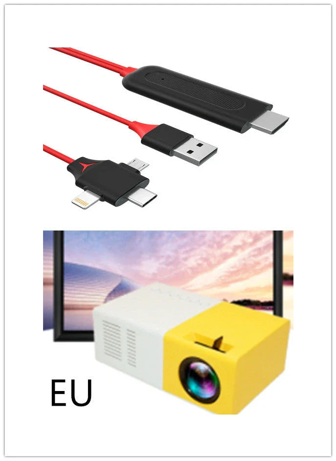 Portable home cinema mini projector with 3D HD LED display, HDMI, USB, and 1080P resolution