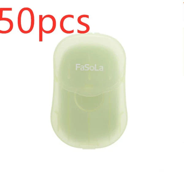 Compact disposable travel soap sheets in a durable PP5 container, perfect for on-the-go hygiene