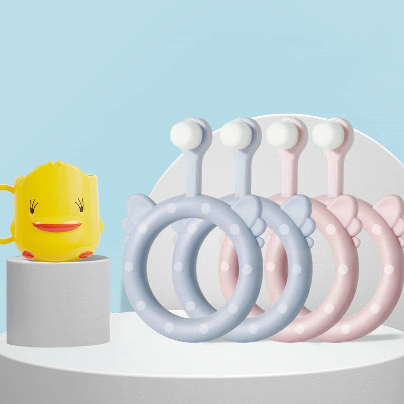 Infant children's soft toothbrush silicone baby toothbrush set in blue, pink, and green