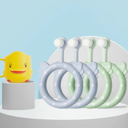 Infant children's soft toothbrush silicone baby toothbrush set in blue, pink, and green