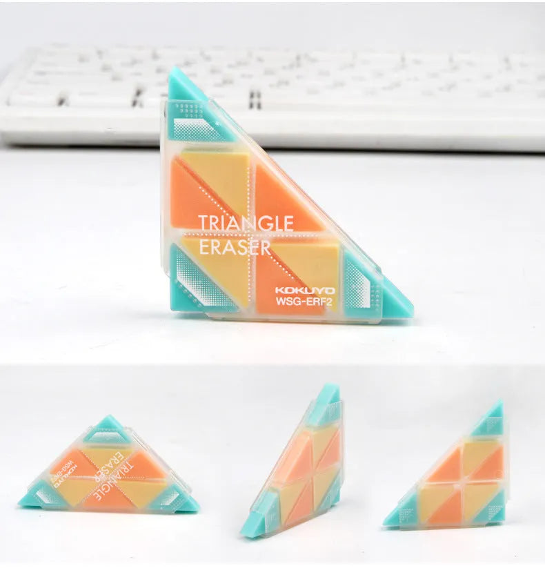 Triangular PVC rubber eraser for detail correction in blue, red, yellow, or mixed colour options