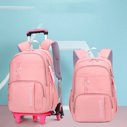 Removable children's school backpack with wheel trolley in various colours