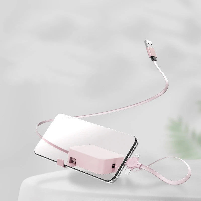 4-in-1 retractable USB cable with phone stand in macaron colours