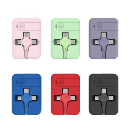 4-in-1 retractable USB cable with phone stand in macaron colours