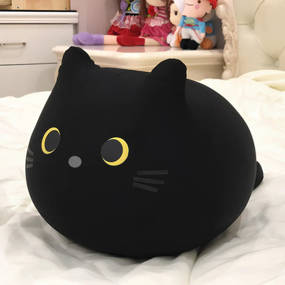 32cm black and white kitten plush doll with smiling expression and nano-foam filling, 32 cm tall