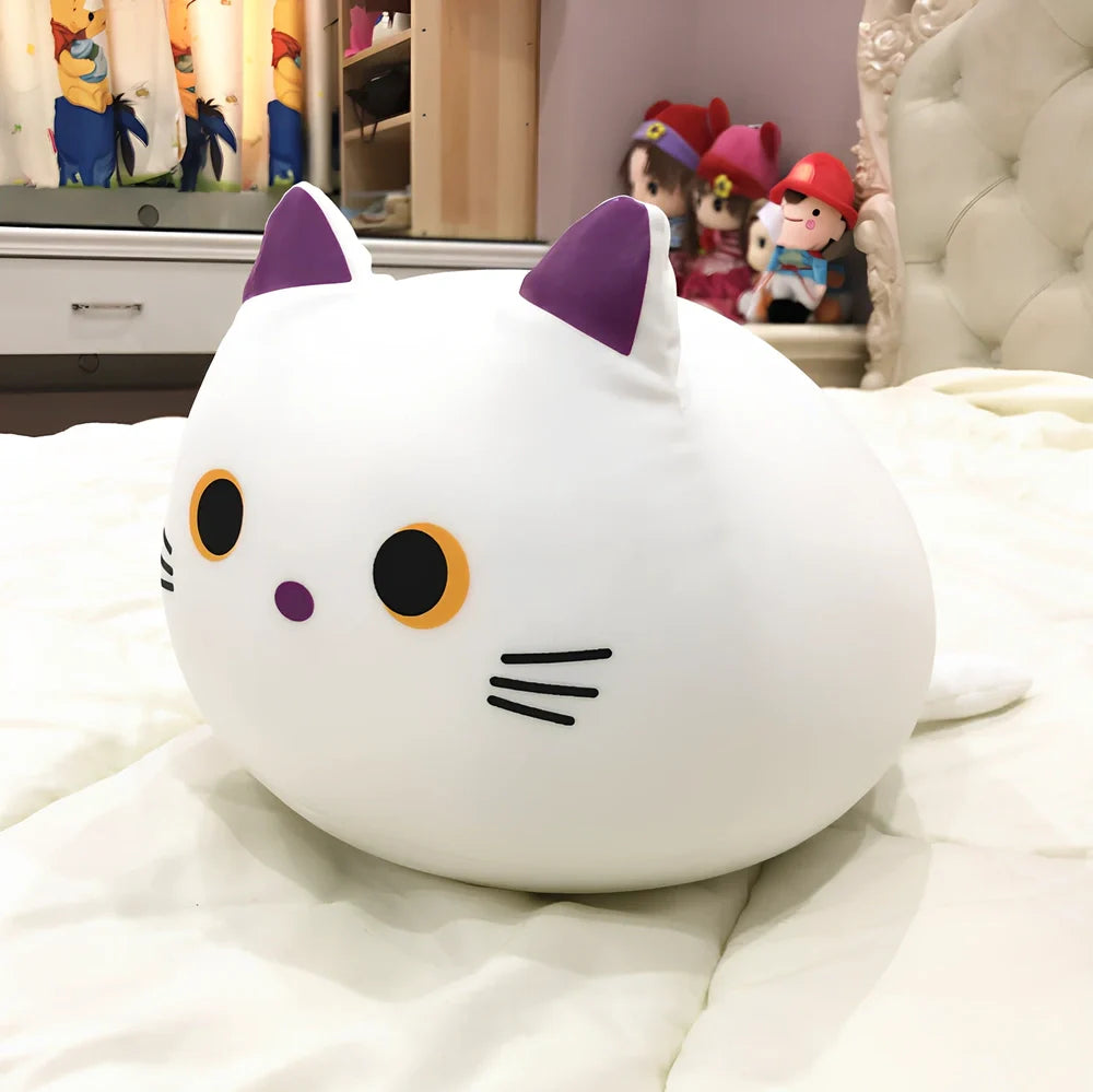 32cm black and white kitten plush doll with smiling expression and nano-foam filling, 32 cm tall