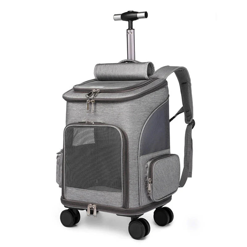 Portable folding trolley pet backpack for cats and small dogs with space capsule design
