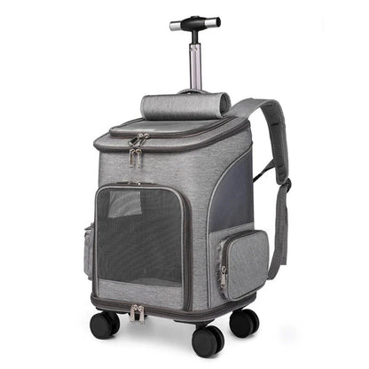 Portable folding trolley pet backpack for cats and small dogs with space capsule design
