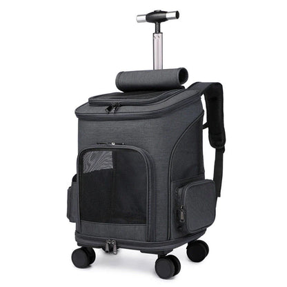 Portable folding trolley pet backpack for cats and small dogs with space capsule design