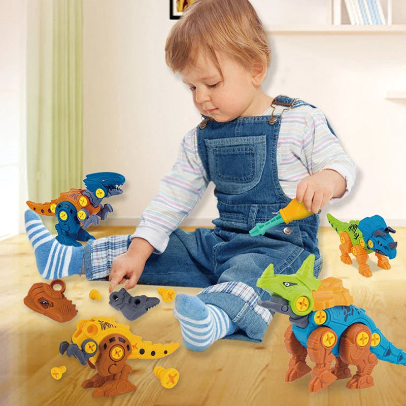 DIY dinosaur toy set for children's educational play, includes mechanical dinosaur and screwdriver
