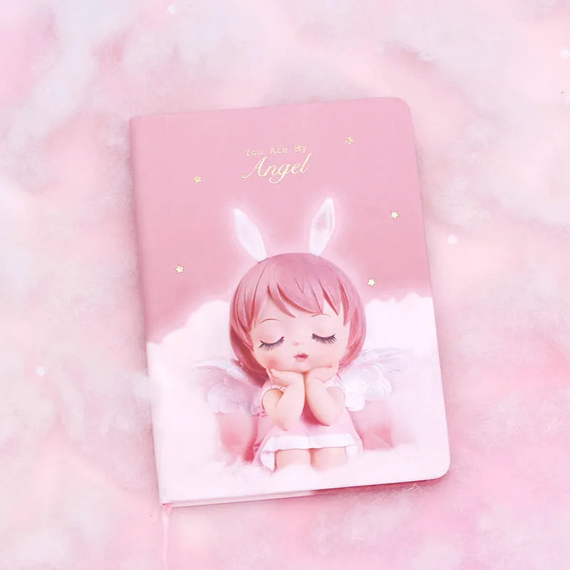 Pink and purple flower fairy handbook notepad with PU leather cover showing 85 writing pages