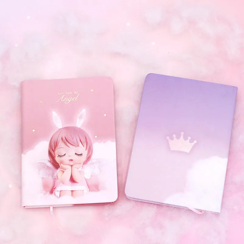 Pink and purple flower fairy handbook notepad with PU leather cover showing 85 writing pages