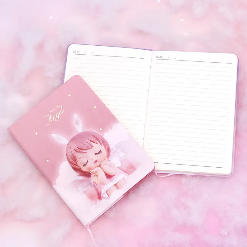 Pink and purple flower fairy handbook notepad with PU leather cover showing 85 writing pages