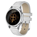 Women's stainless steel smart bracelet watch with menstrual cycle tracker on a dynamic colour screen.