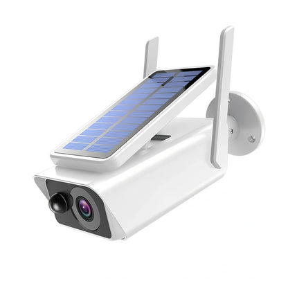 Wireless solar security camera with aluminium housing and 1080p resolution for outdoor surveillance