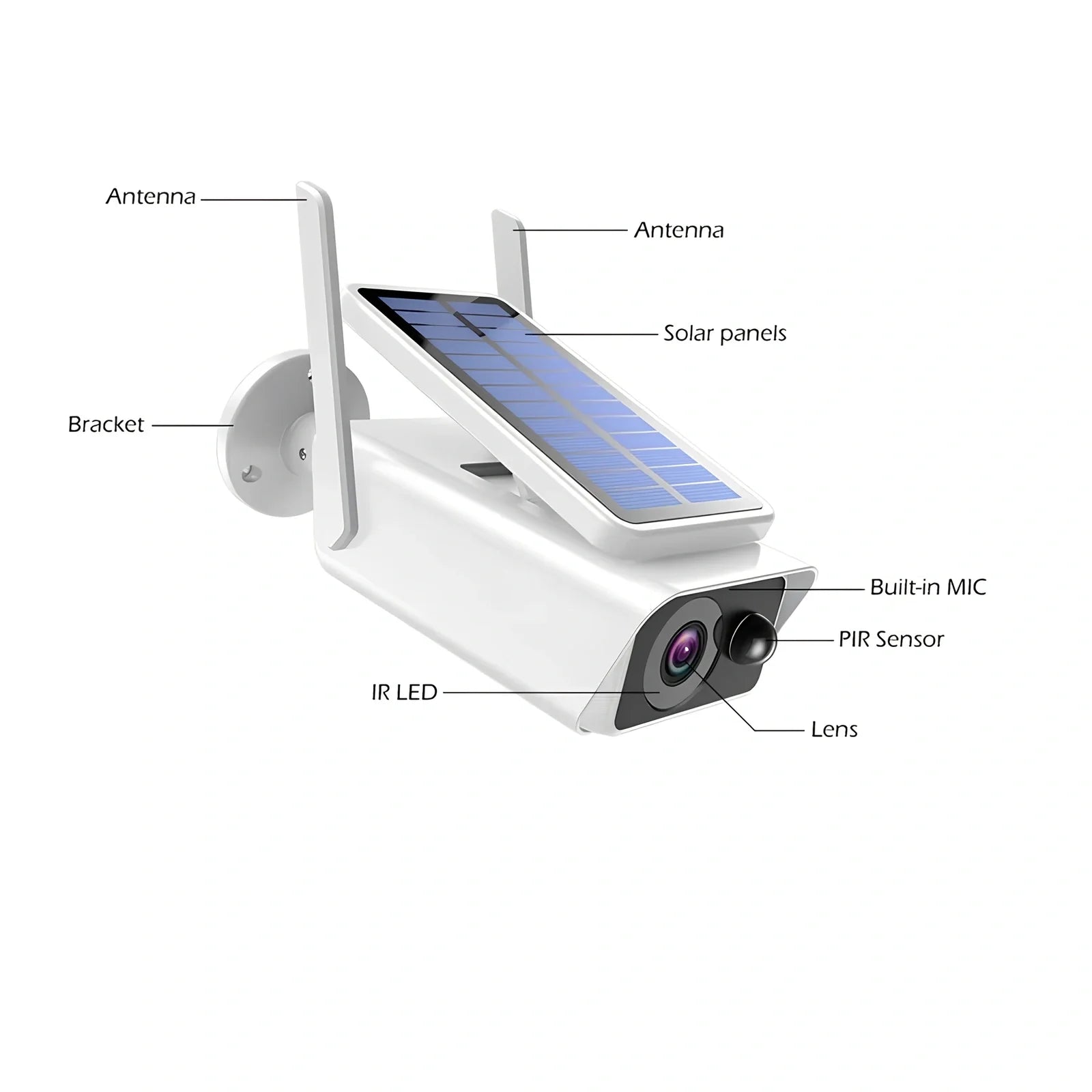 Wireless solar security camera with aluminium housing and 1080p resolution for outdoor surveillance
