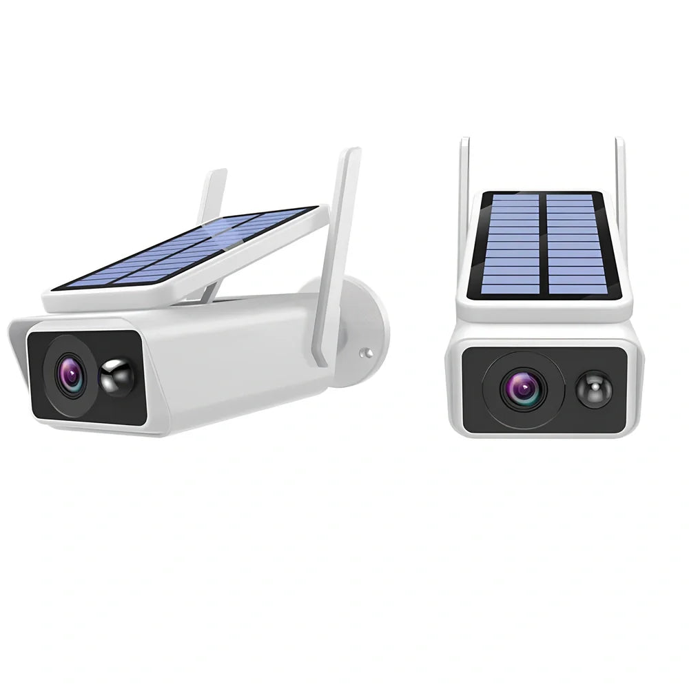 Wireless solar security camera with aluminium housing and 1080p resolution for outdoor surveillance