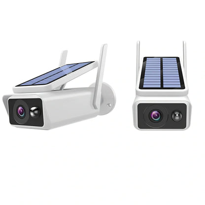 Wireless solar security camera with aluminium housing and 1080p resolution for outdoor surveillance