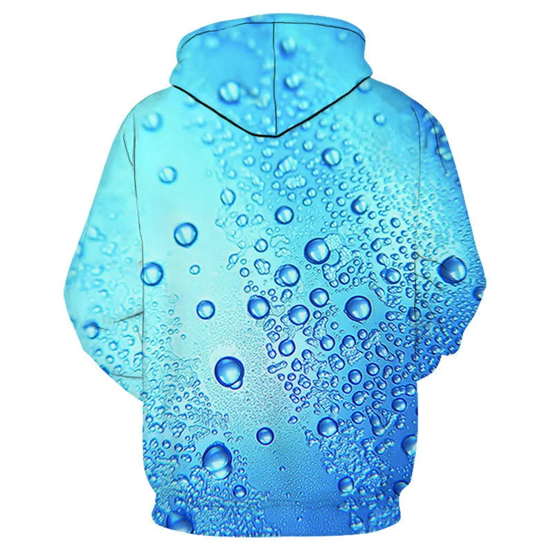Loose fit hooded sweatshirt with digital liquid bead print and front patch pocket in blue colour