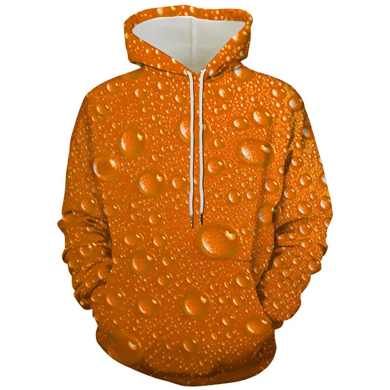 Loose fit hooded sweatshirt with digital liquid bead print and front patch pocket in blue colour