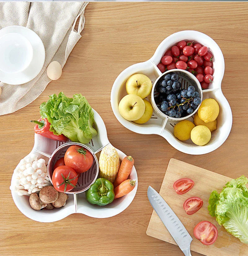 Double layer vegetable basket with detachable compartments in Nordic style colours