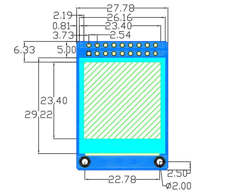 1.3-inch square IPS LCD display module with 240x240 resolution on a green PCB.