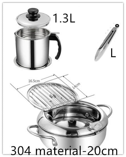 Telescopic stainless steel frying basket with removable thermometer, suitable for gas and induction cooking