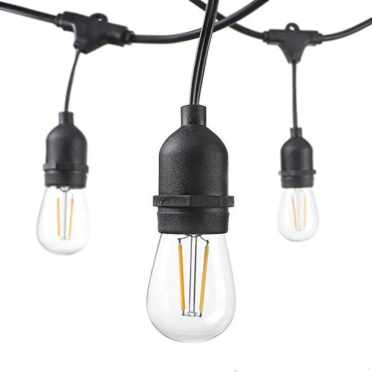 Black decorative light string with EU plug for indoor and outdoor use.