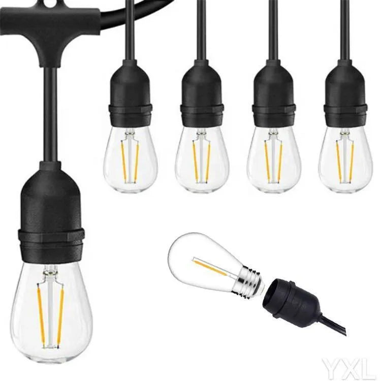 Black decorative light string with EU plug for indoor and outdoor use.