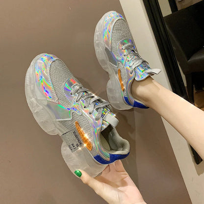 Women's transparent Harajuku sneakers with holographic flash design
