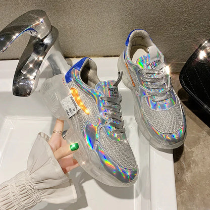 Women's transparent Harajuku sneakers with holographic flash design