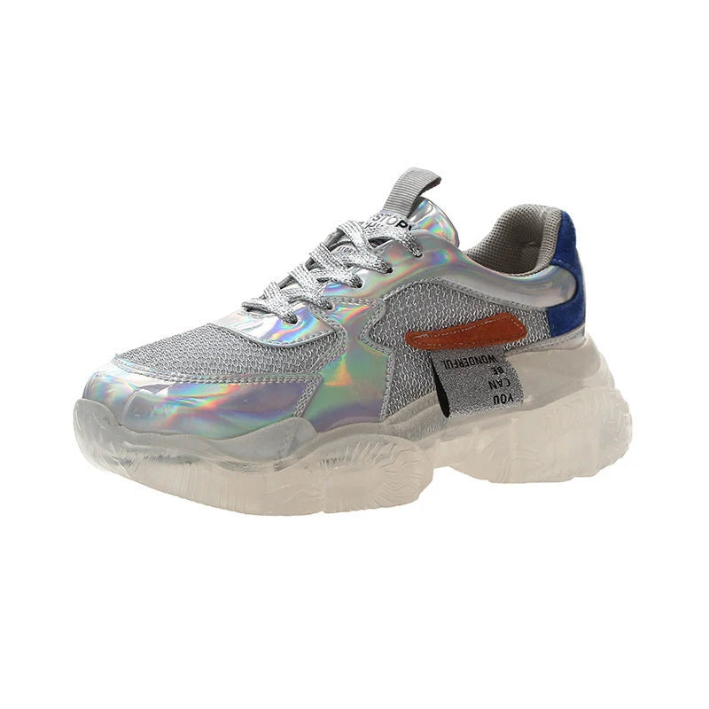 Women's transparent Harajuku sneakers with holographic flash design
