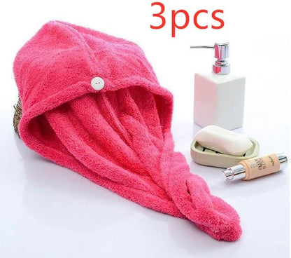 Absorbent microfiber hair turban in various vibrant colours, designed for fast and convenient drying