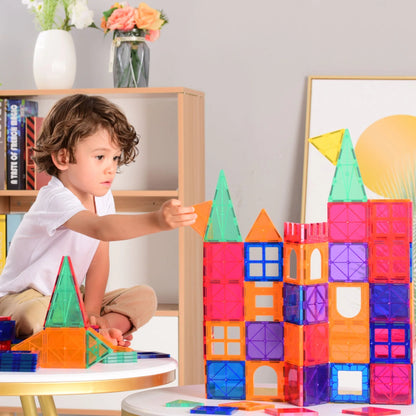 Brightly coloured magnetic tiles building blocks for creative construction and learning