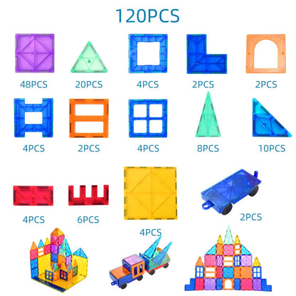 Brightly coloured magnetic tiles building blocks for creative construction and learning