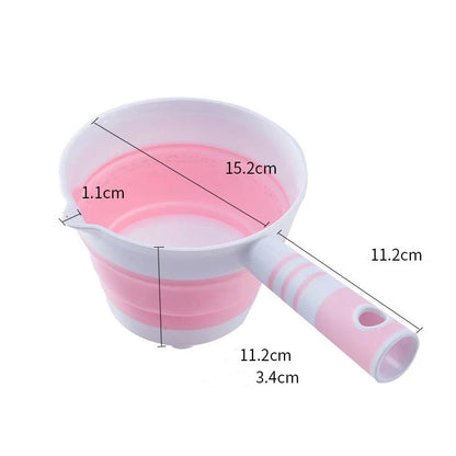 Folding portable collapsible bucket in grey and pink, perfect for outdoor and kitchen use