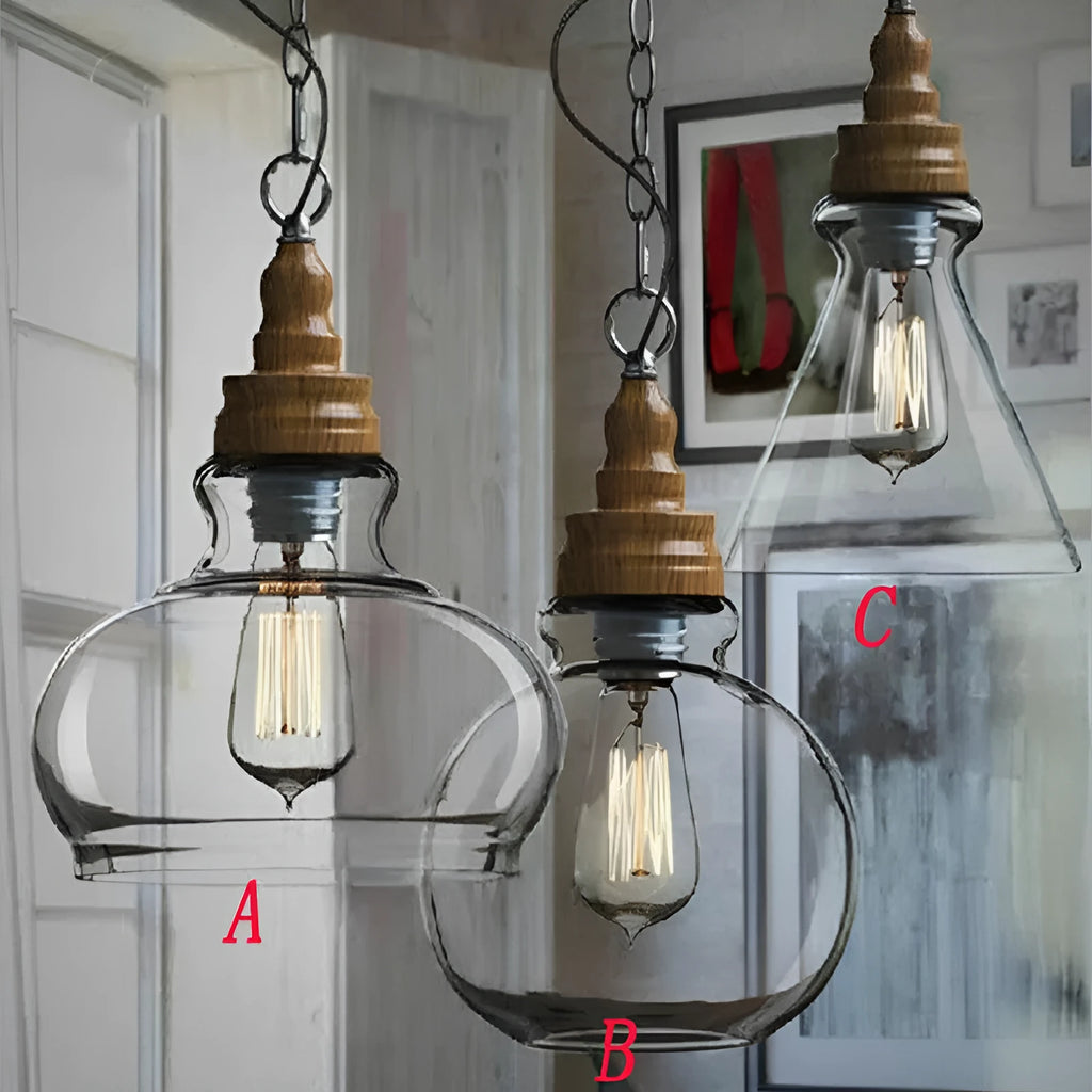 Glass wood grain single head pendant light with adjustable cord in Nordic fishing line chandelier style