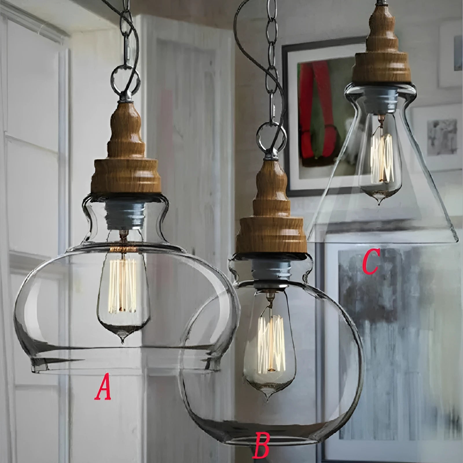 Glass wood grain single head pendant light with adjustable cord in Nordic fishing line chandelier style