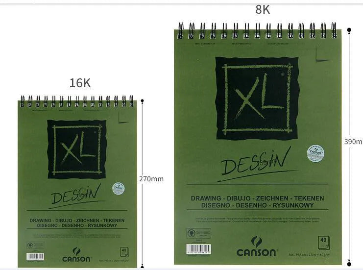 Green paper water-soluble lead sketchbook open flat showing spiral binding and 8K or 16K size