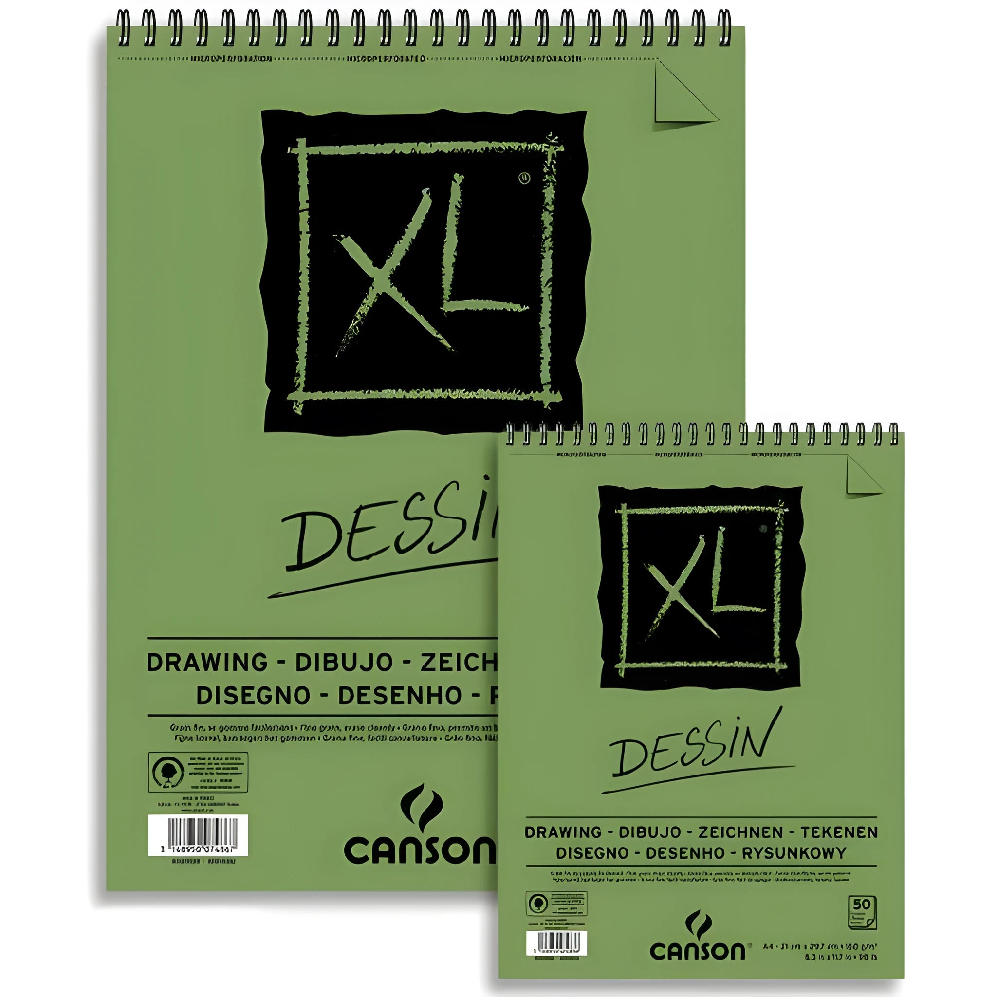 Green paper water-soluble lead sketchbook open flat showing spiral binding and 8K or 16K size