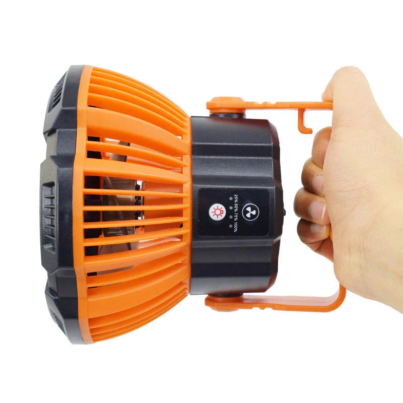 A versatile LED lighting fan with a brushless motor, lightweight blades, and dual fan and lighting controls for use in homes, outdoor spaces, and during camping