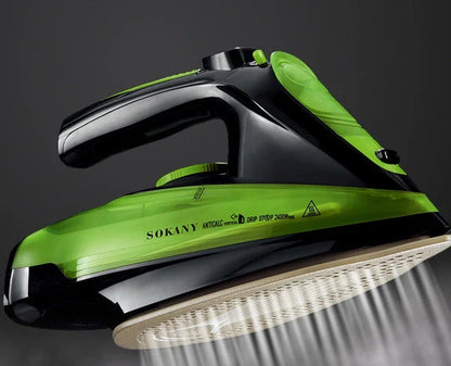 Cordless steam iron with ceramic soleplate and charging base, ideal for home and travel use