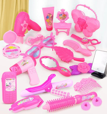 Pink pretend play makeup set for kids with 24-32 pieces, safe and non-toxic