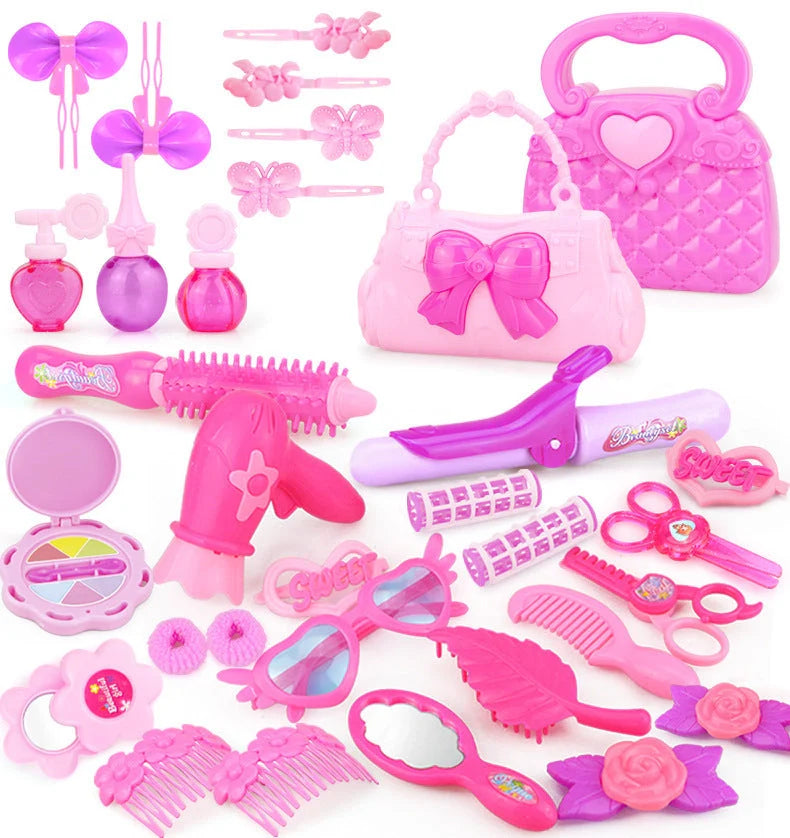Pink pretend play makeup set for kids with 24-32 pieces, safe and non-toxic